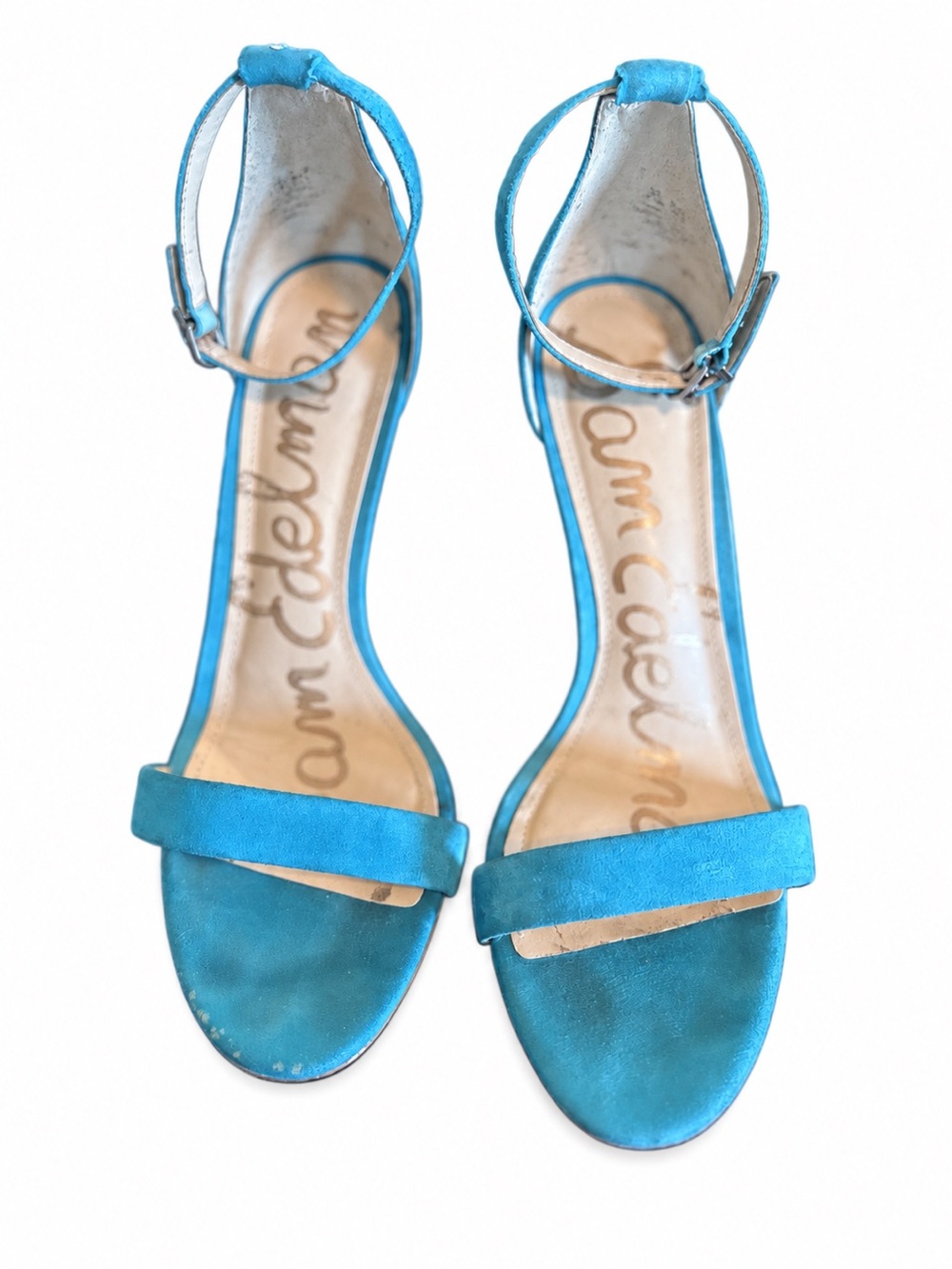 Sam Edelman Turquoise Suede Clear Panel Stiletto Sandals Size 9.5